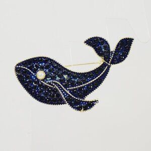 Blue Crystal Whale Brooch (92719)